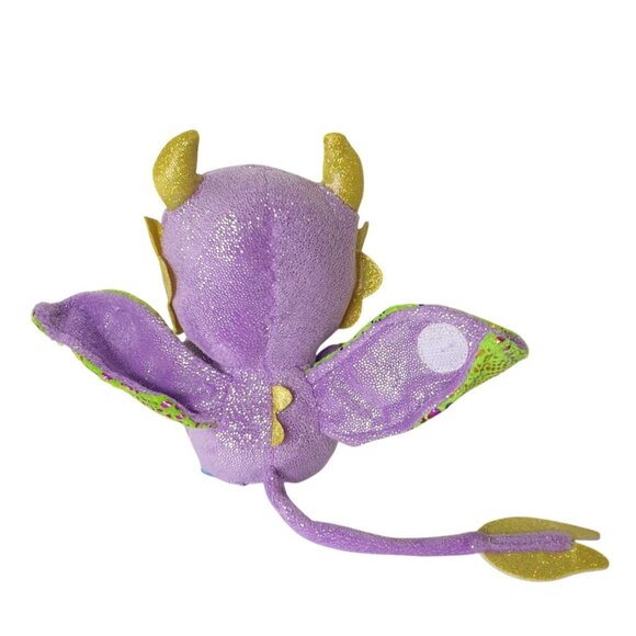 Baby Gemmy Dragons Plush Purple 7" Stuffed Glittery Wings Horns - Picture 5 of 9